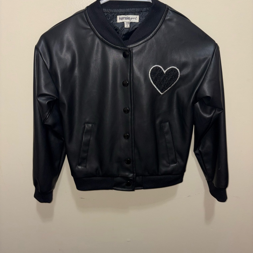 Kensie Black Varsity Jacket with Heart Patch